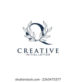 Initial Letter Q and Floral Logo vector, Botanical Minimalistic Letter Feminine Logo design template