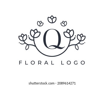 initial letter Q Flower logo Design. Floral Logo Vector illustrations. 
Vector Logo design for natural products, flower shop, cosmetics, Floral, Organic, ecology concepts, health, spa.
