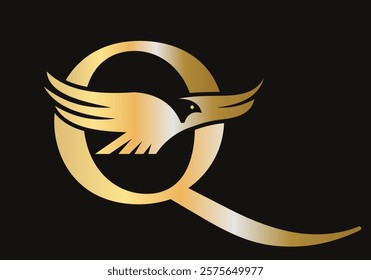 Initial Letter Q Flying Eagle Logo Concept For Speed Icon and Transportation Symbol Vector Sign