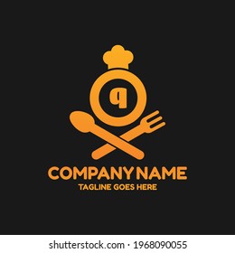 Initial letter Q food Logo Design Template. Illustration vector graphic. Design concept fork,spoon and chef hat With letter symbol. Perfect for cafe, restaurant, cooking business