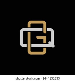 Initial letter Q and G, QG, GQ, overlapping interlock logo, monogram line art style, silver gold on black background