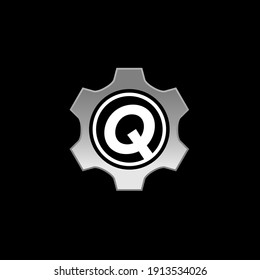 Letra inicial Q con vector de diseño de logotipo de engranajes