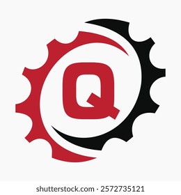 Initial Letter Q Gear Logo Design Template. Automotive Gear Logo for Business and Industrial Identity