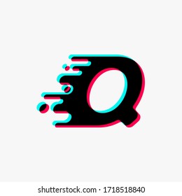 initial letter Q with glitch liquid effect