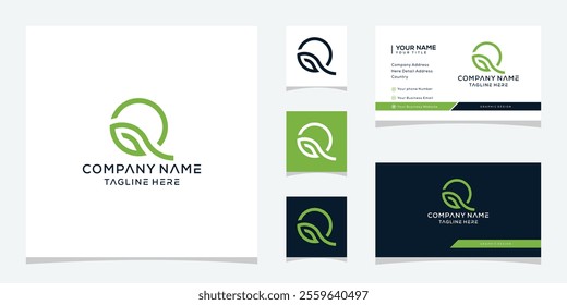 Initial letter Q green leaf logo design graphic, business card vector template