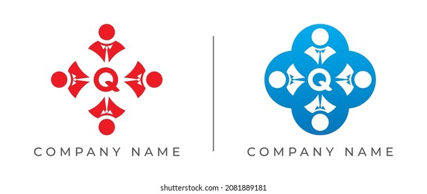 initial Letter Q with Group of business people. Teamwork Logo Template.