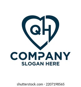 Initial letter q h in love shape logo vector design