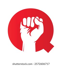 Initial Letter Q Hand Logo Concept For Happy Labor Day For United States, USA Labor Day Symbol