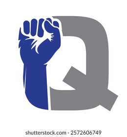 Initial Letter Q Hand Logo Concept For Happy Labor Day For United States, USA Labor Day Symbol