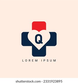 initial Letter Q Heart Logo Concept symbol sign icon Design Element. Love, Medical, Health Care, Valentine's Day Logotype. Vector illustration template