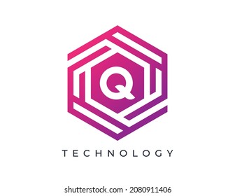 initial Letter Q Hexagon Technology Logo icon Vector Design Template