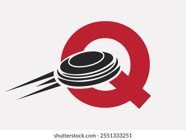 Initial Letter Q Hockey Puck Logo Vector Template