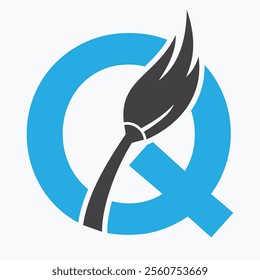 Initial Letter Q House Cleaning Logo Concept With Clean Brush Symbol Vector Template