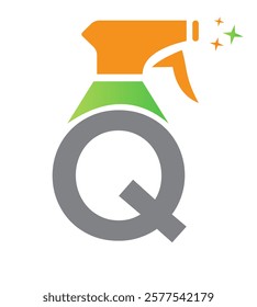 Initial Letter Q House Cleaning Logo Concept With Hygiene Sprays Symbol