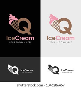 Initial Letter Q with Ice Cream Logo Template Design. Vector illustration.