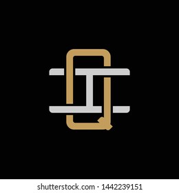 Initial letter I and Q, IQ, QI, overlapping interlock logo, monogram line art style, silver gold on black background