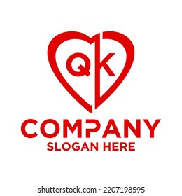 Letra inicial q k en forma de amor diseño vectorial