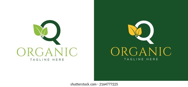 initial letter Q with leaf logo vector concept element, letter Q logo with Organic leaf