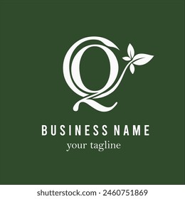 Initial Letter Q with Leaves for Beauty, Cosmetic, Skincare, Salon, Spa and Wellness Business Logo Idea Vector