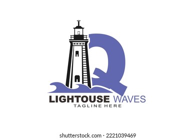 initial Letter Q lightouse waves logo