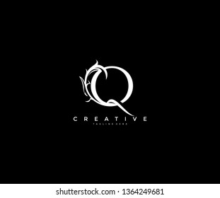 Initial Letter Q Linked Monogram Floral Modern Gothic Logotype