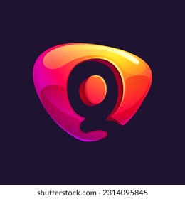 Initial letter Q logo cut out of triangle sphere shape. Multicolor metallic arrow icon template. Abstract vector design element. Perfect for play button, fintech identity, sport emblem, delivery app.