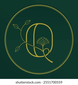 Initial letter Q logo decorated with ornamental plants, elegant minimalist, 100% editable vector EPS.