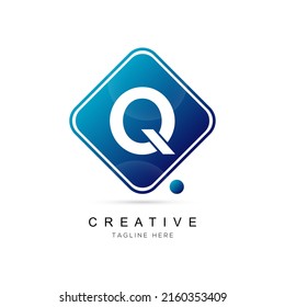 initial letter Q logo design with square framed and dot element. Q logo design vector illustration company.