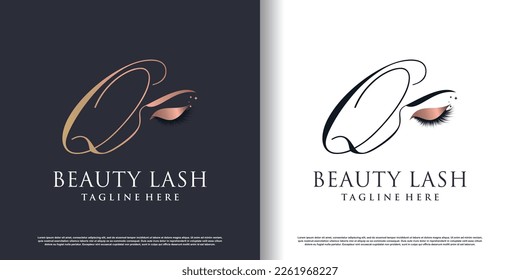 initial letter q logo design template with eyelash icon and creative concept premium vector