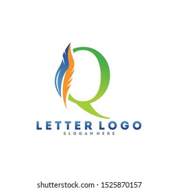 Initial letter Q logo with Feather modern minimalist Luxury.