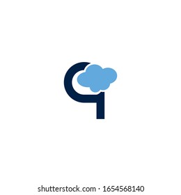 Initial letter q logo with flat cloud element. Creative design template can be used for web, mobile design, company and icon. Vector illustration idea in lowercase isolated on white background.