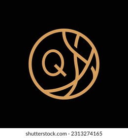 Initial letter Q logo inside abstract circle, line art style illustration