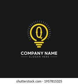 Initial Letter Q Logo And Light Bulb Bright Logo In Yellow Colors With Editable Vector File