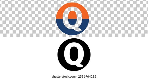 Initial Letter Q Logo. Orange and Blue Ellipse  Shape Origami Style isolated on transparent and white Background. Flat Vector Logo Design Template Element for Business and Branding Logos