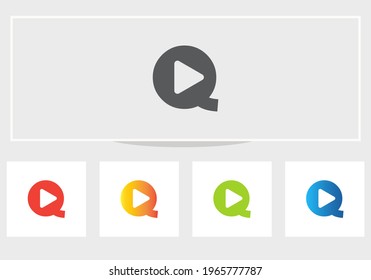 Initial Letter Q Logo with Play Icon. Q with Play logo design vector template