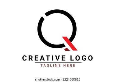 Initial Letter Q Logo. Red and black  shape Q Letter logo with shadow usable for Business and Branding Logos. Flat Vector Logo Design Template Element.