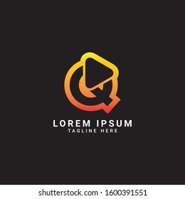 Initial letter Q logo template with play button icon in flat design monogram illustration