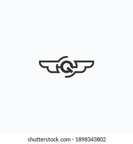 Initial letter Q logo and wings symbol. Wings design element, initial Letter Q logo Icon, Initial Logo Template