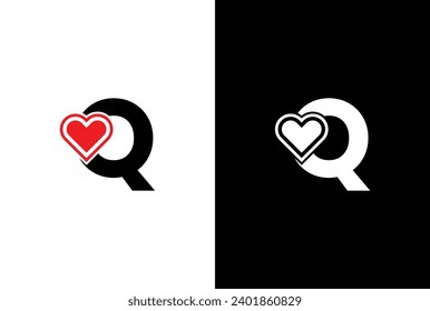 Initial Letter Q Love Logo Design. Letter Q Valentine logos vector, modern logo, Logo Designs Vector Illustration Template.