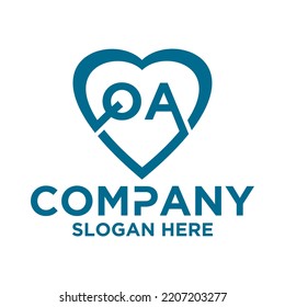 Initial letter q a in love shape logo vector design