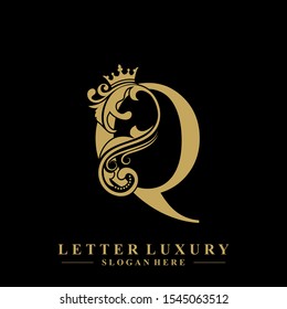 Initial letter Q luxury beauty flourishes ornament with crown logo template.