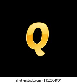 Initial Letter Q with metallic texture, trendy, 3d Glossy, metal texture, Gold, steel and realistic shadow based alphabet logo for company identity, isolated on black background.