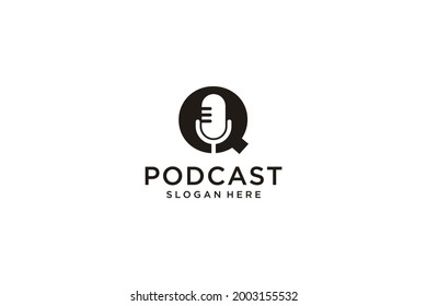 initial letter Q with microphone podcast logo design template vector