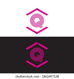 Initial letter Q, minimalist line art monogram hexagon logo, pink color isolated on black and white.