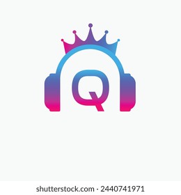 Initial Letter Q Music Logo, Music Logo Crown Headphone Symbol Logo Icon Vector Template