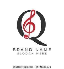 Initial Letter Q with musical note Style icon. Alphabet Q Music logo design