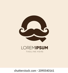 Initial Letter Q Mustache Logo Design Vector Icon Graphic Emblem Illustration