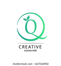 Initial Letter Q Nature Leaf Logo For Company