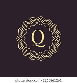 initial letter Q ornamental border alphabet circle emblem badge logo