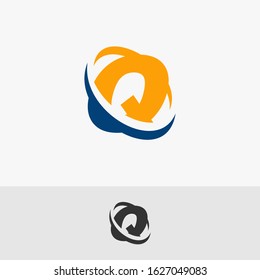 initial letter Q with oval swirl in blue and orange. logo template for company and business